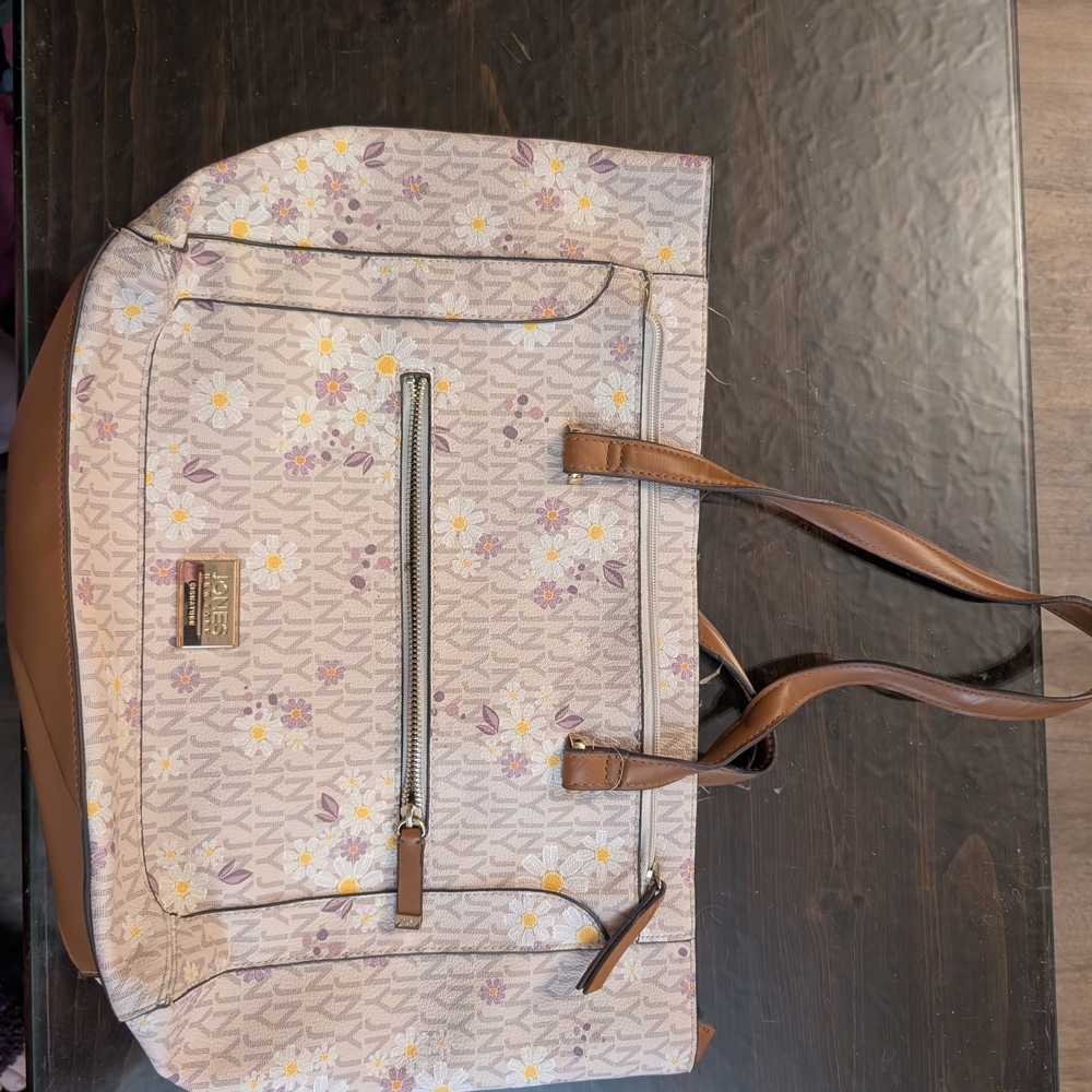 Jones New York Floral Tote Bag with Brown Accents